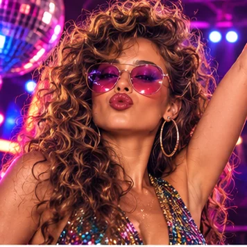 Person in 70er-Disco-Outfit