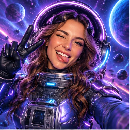 Astronautin in futuristischer Weltraumkulisse