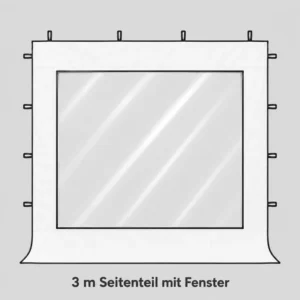 3 m side panel with window for a photography tent, white fabric with edge grommets and loops