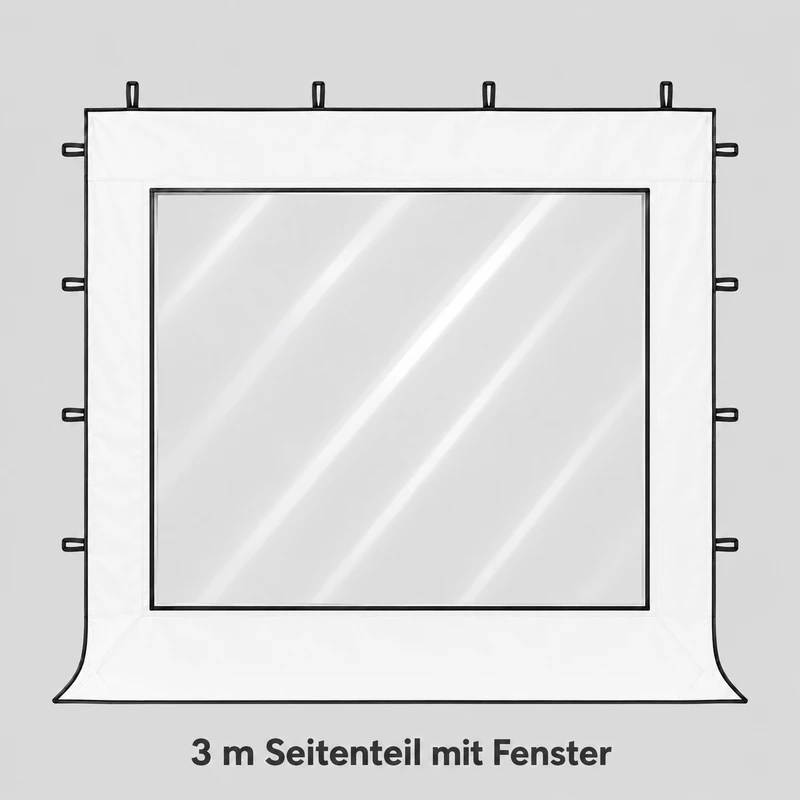 Faltpavillon Zubehör Seitenteil 3 Meter mit Fenster - HZ Mietservice GbR 3 m side panel with window for a photography tent, white fabric with edge grommets and loops