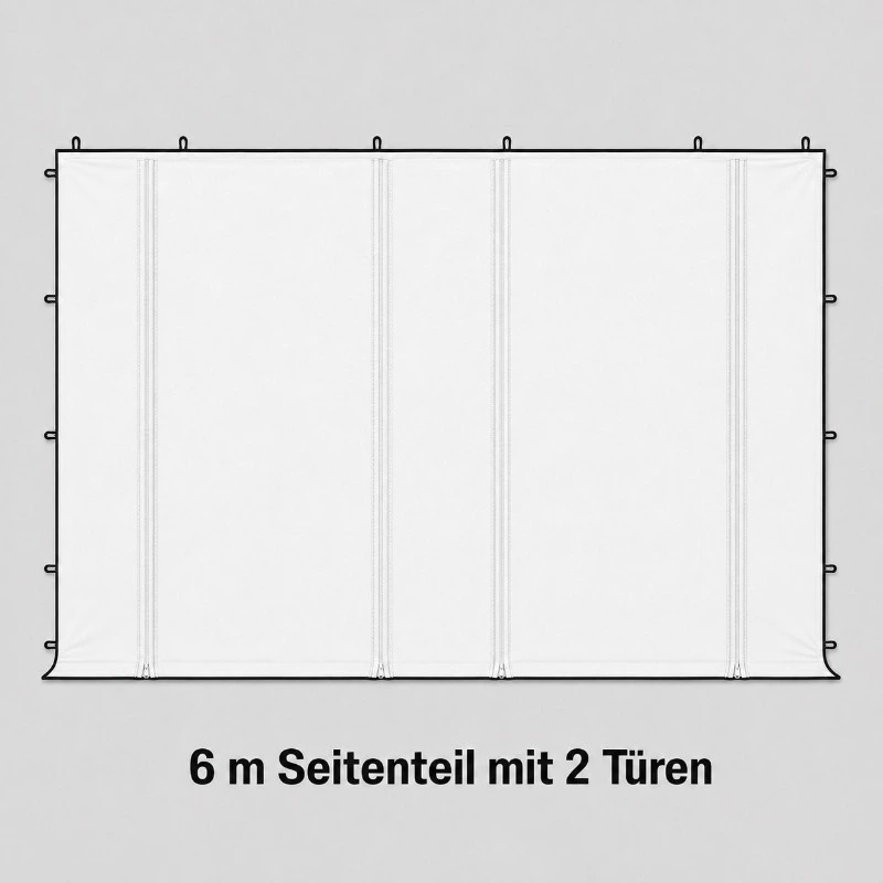 White 6-meter side panel for a tent with two door openings, shown on a light background.
