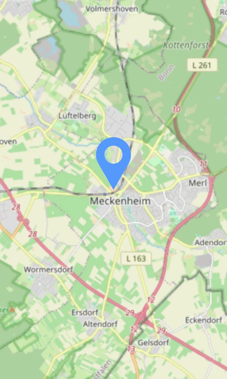 Karte mit Meckenheim, Rheinbach, Swisttal, Wachtberg, Alfter, Bornheim und Umgebung