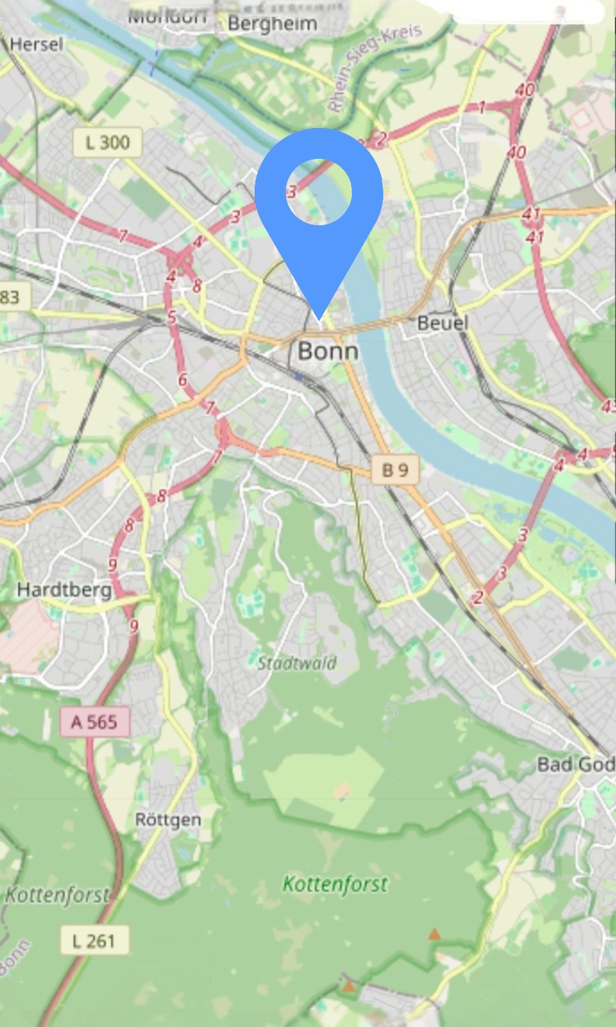 Vereinfachte Bonn-Karte für Fotobox-Lieferung