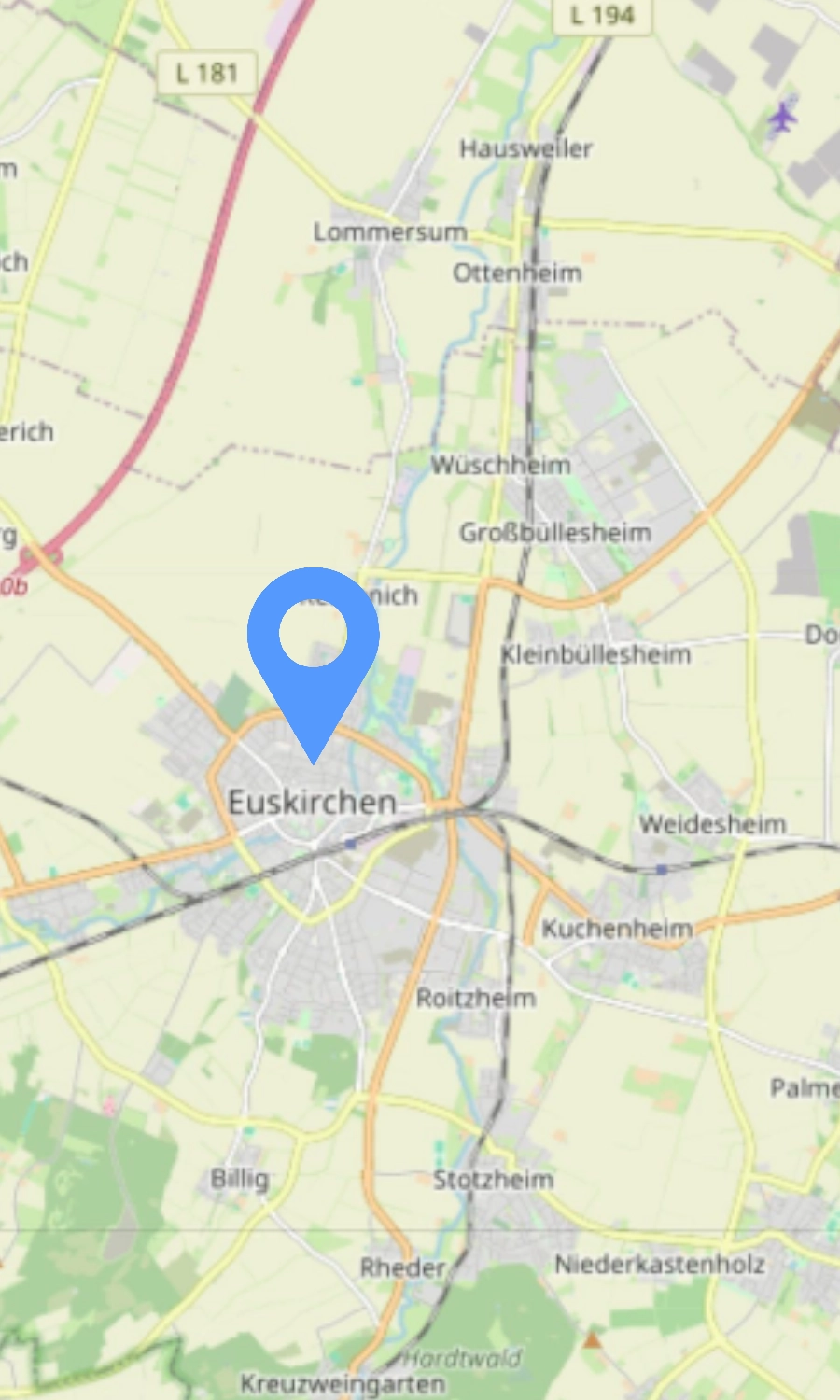 Karte mit Euskirchen, Kuchenheim, Flamersheim, Weilerswist, Zülpich und Umgebung – Liefergebiet der Fotobox