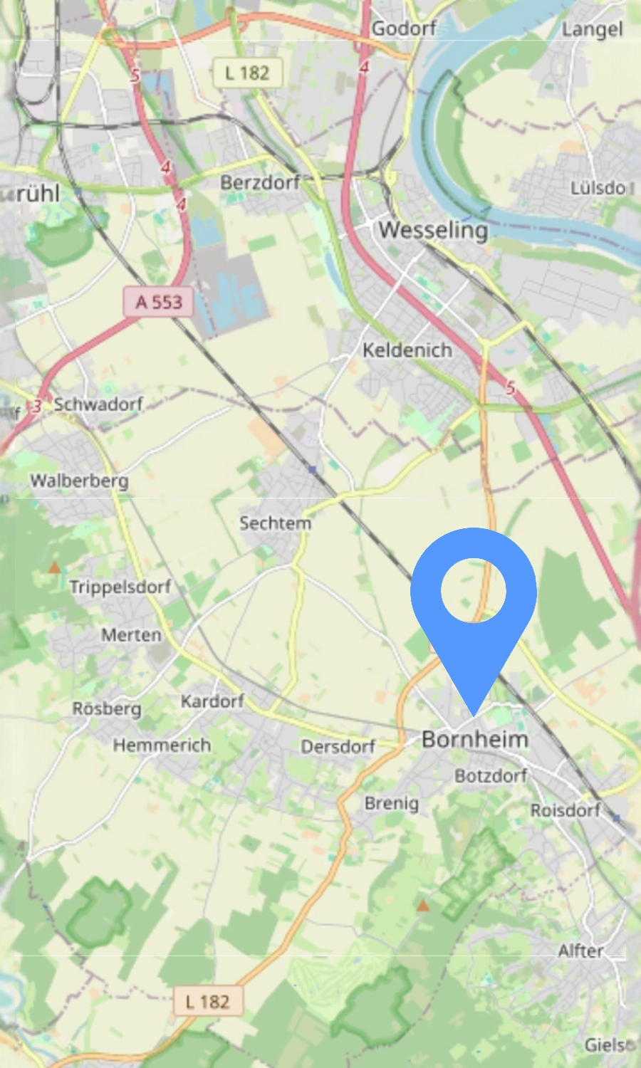 Karte Bornheim Hersel Roisdorf Sechtem Brühl Bonn und Umgebung Fotobox Einsatzgebiet