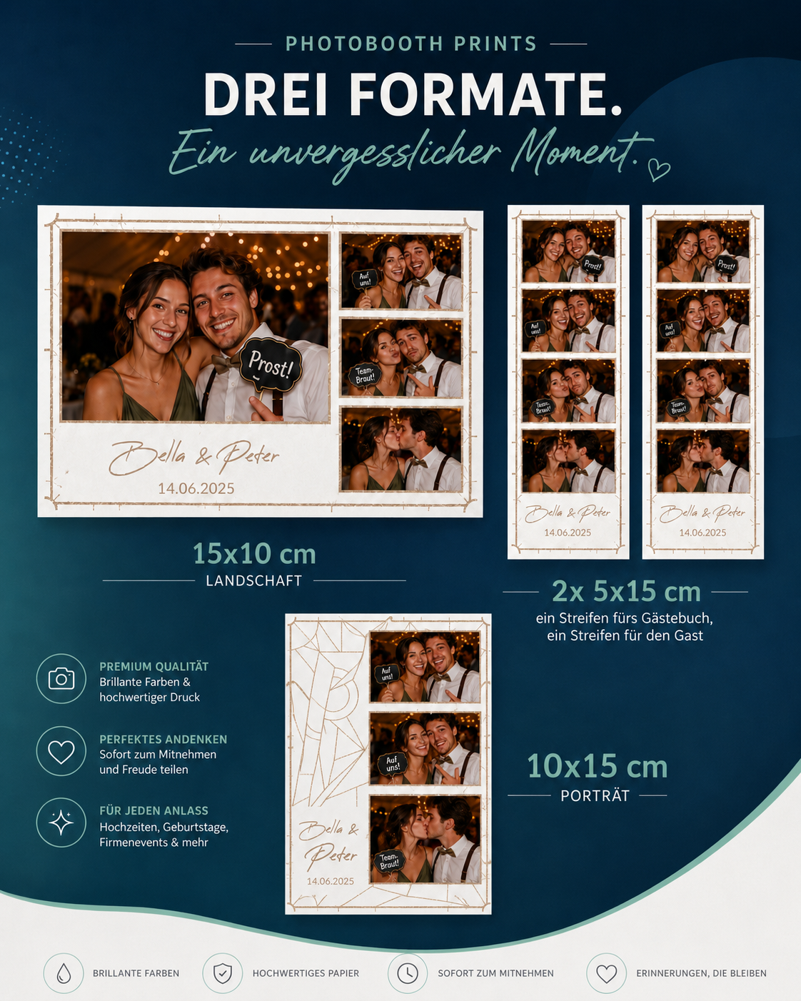 Fotobox Druckformate 15x10 cm 10x15 cm und Streifendruck