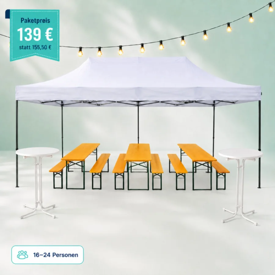 Gartenparty Paket für 24 Personen mit Faltpavillon