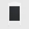Small freestanding white chalkboard with a curved-top frame and black writing surface.
